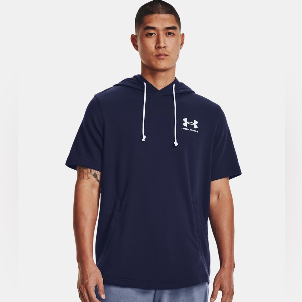 Under Armour Rival Terry Mens Short Sleeve Hoody. Navy. Mens Extra Large